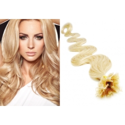 Vlnité vlasy evropského typu k prodlužování keratinem 60cm - nejsvětlejší blond