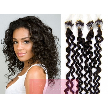 Kudrnaté vlasy Micro Ring / Easy Loop / Easy Ring / Micro Loop 50cm – přírodní černé