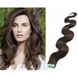 Vlnité vlasy pro metodu Pu Extension / Tape Hair / Tape IN 50cm - tmavě hnědé